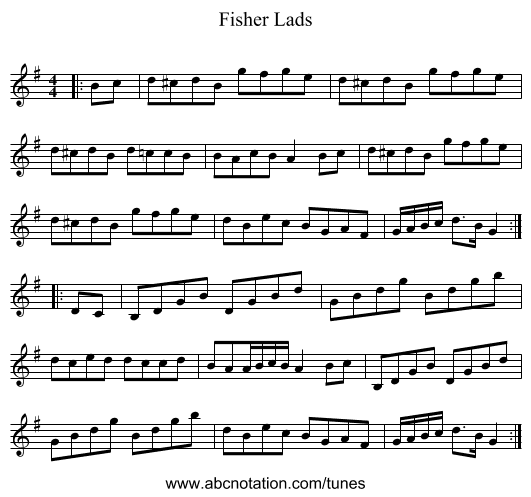 Fisher Lads - staff notation