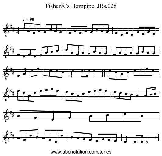 FisherÂ’s Hornpipe. JBs.028 - staff notation