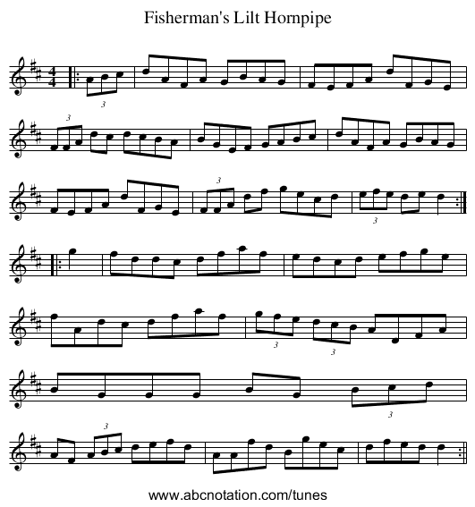 Fisherman's Lilt Hornpipe - staff notation