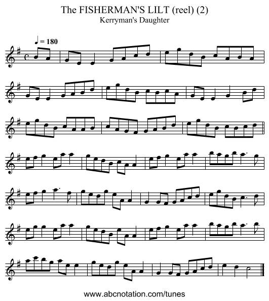 FISHERMAN'S LILT (reel) (2), The - staff notation