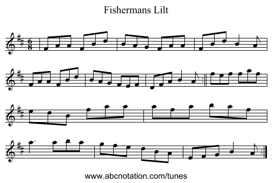 Fishermans Lilt - staff notation