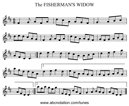 FISHERMAN'S WIDOW, The - staff notation