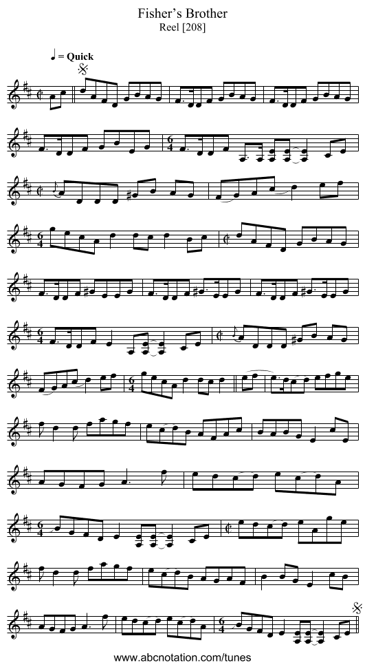 Fisher’s Brother - staff notation