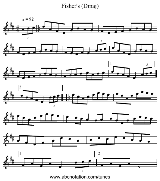 Fisher's (Dmaj) - staff notation