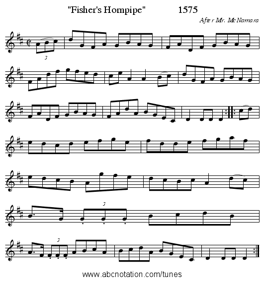 Fisher's Hornpipe             1575 - staff notation
