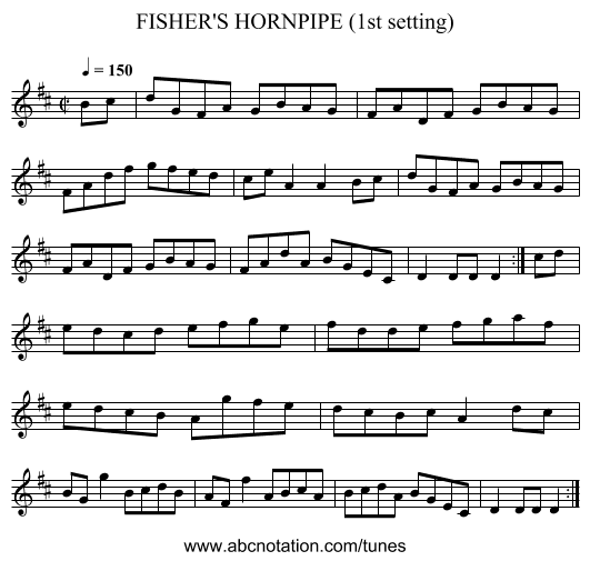 FISHER'S HORNPIPE (1st setting) - staff notation