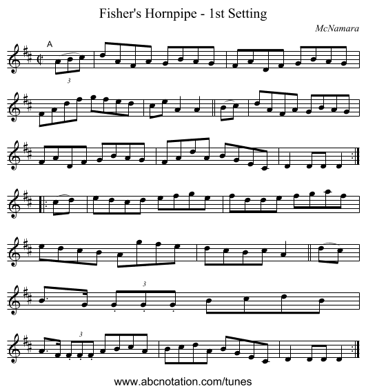 Fisher's Hornpipe - 1st Setting - staff notation