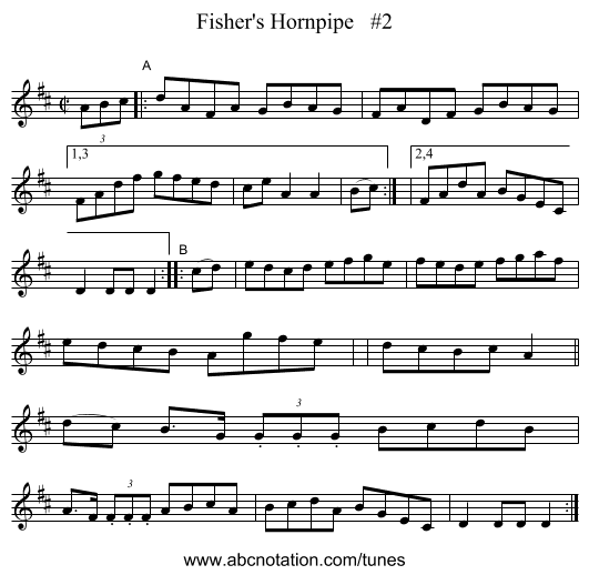 Fisher's Hornpipe   #2 - staff notation
