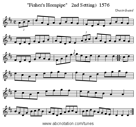 Fisher's Hornpipe   2nd Setting)  1576 - staff notation