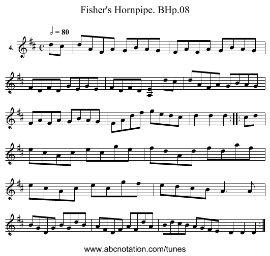 Fisher's Hornpipe. BHp.08 - staff notation