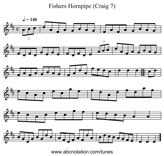 Fishers Hornpipe (Craig 7) - staff notation