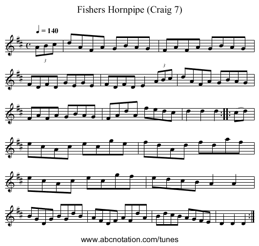 Fishers Hornpipe (Craig 7) - staff notation