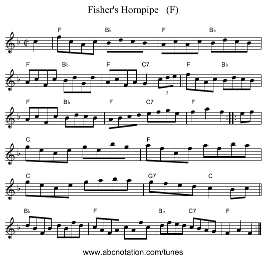 Fisher's Hornpipe (F) - staff notation