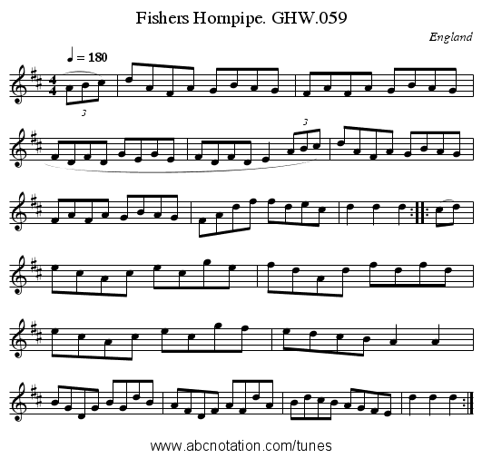 Fishers Hornpipe. GHW.059 - staff notation