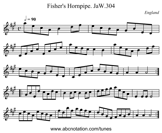 Fisher's Hornpipe. JaW.304 - staff notation