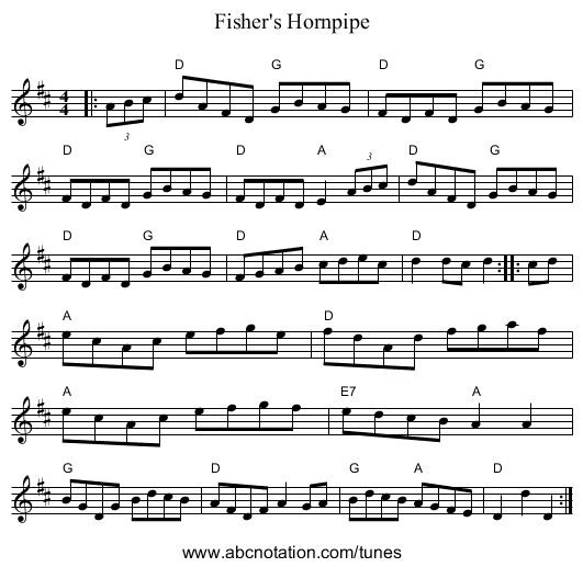 Fisher's Hornpipe - staff notation