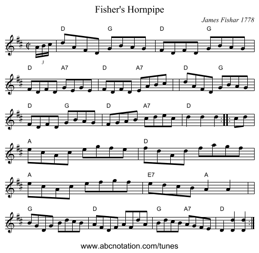 Fisher's Hornpipe - staff notation