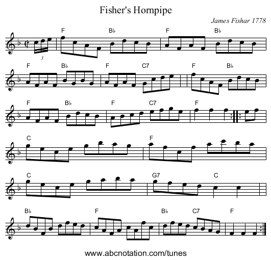 Fisher's Hornpipe - staff notation