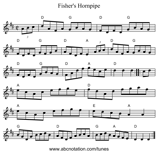 Fisher's Hornpipe - staff notation