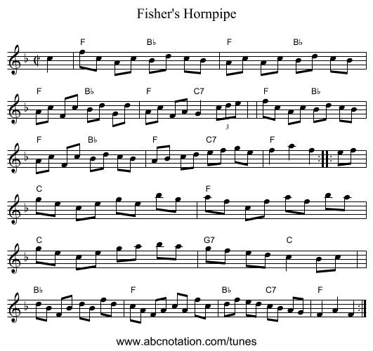 Fisher's Hornpipe - staff notation
