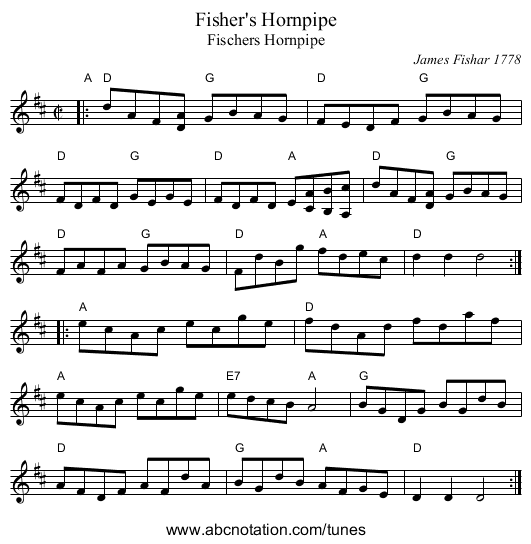 Fisher's Hornpipe - staff notation