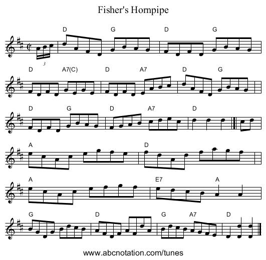 Fisher's Hornpipe - staff notation