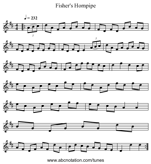 Fisher's Hornpipe - staff notation