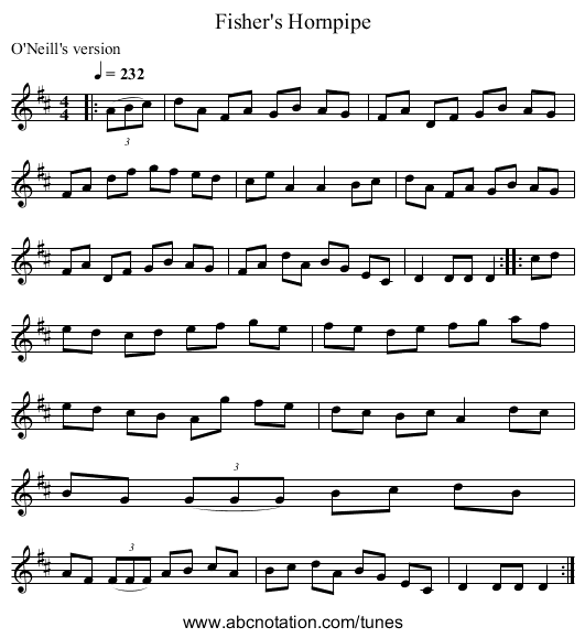 Fisher's Hornpipe - staff notation