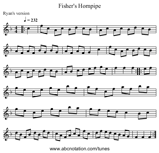 Fisher's Hornpipe - staff notation