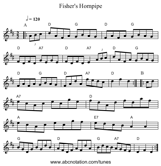 Fisher's Hornpipe - staff notation