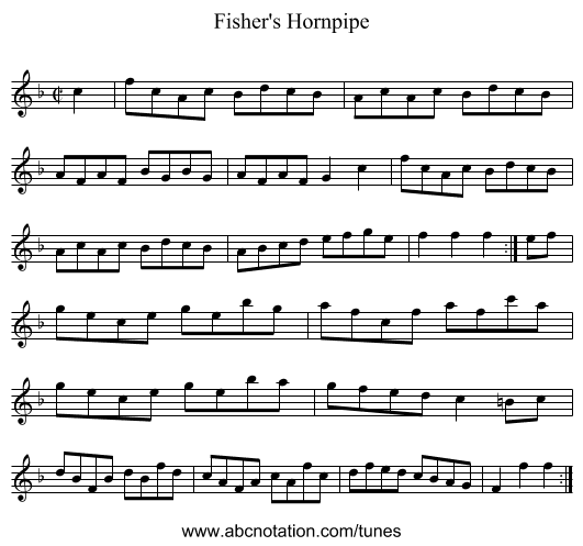 Fisher's Hornpipe - staff notation