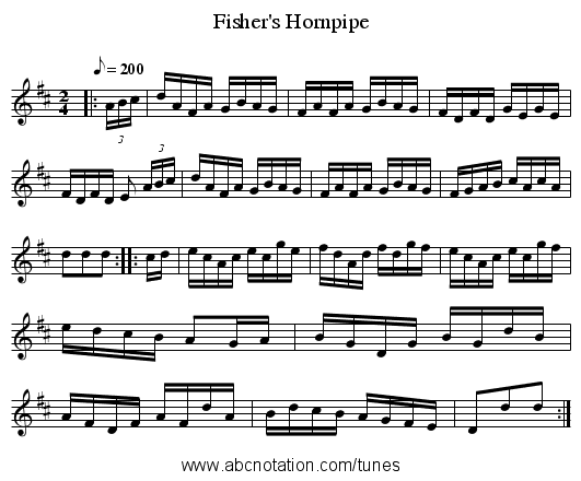Fisher's Hornpipe - staff notation