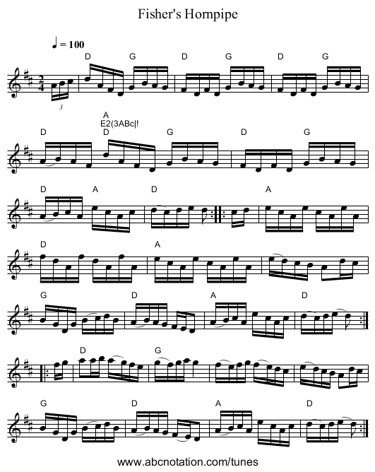Fisher's Hornpipe - staff notation