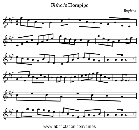 Fisher's Hornpipe - staff notation