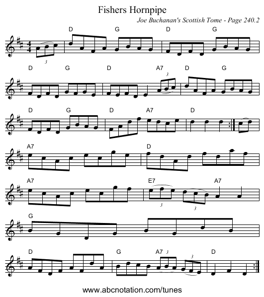 Fishers Hornpipe - staff notation