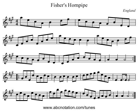 Fisher's Hornpipe - staff notation