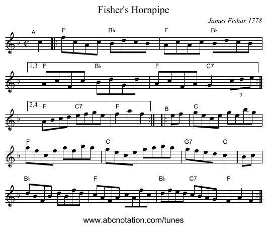 Fisher's Hornpipe - staff notation