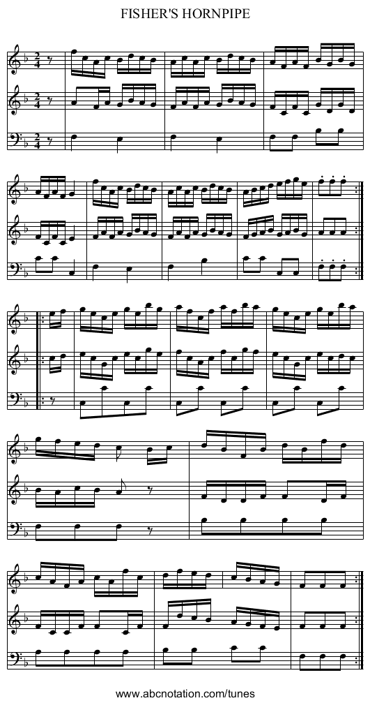FISHER'S HORNPIPE - staff notation