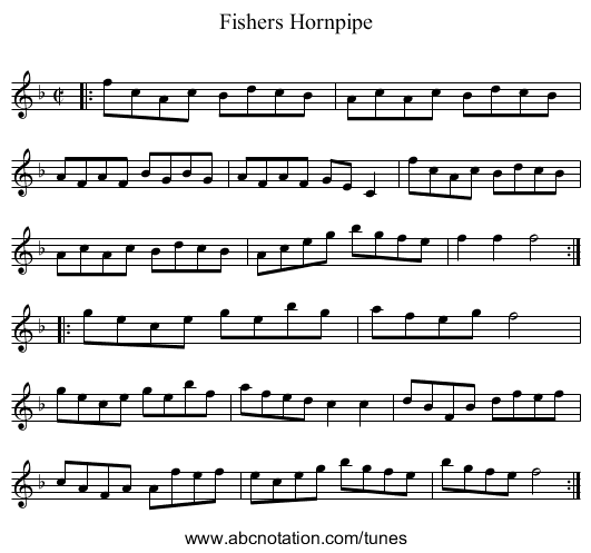 Fishers Hornpipe - staff notation