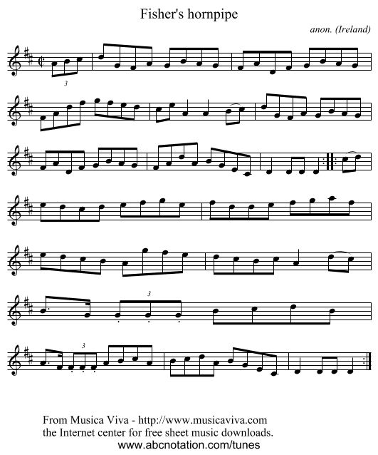 Fisher's hornpipe - staff notation