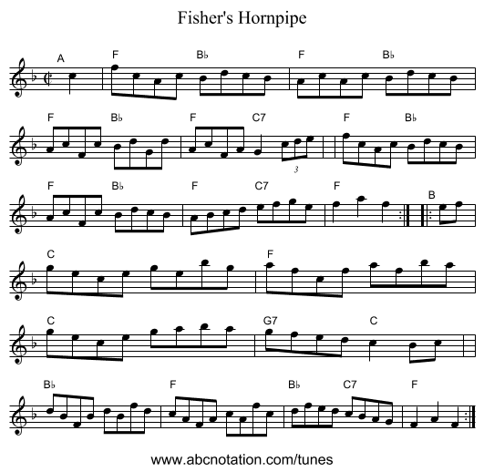 Fisher's Hornpipe - staff notation