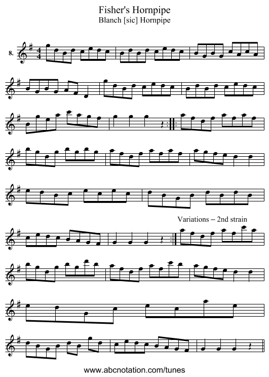 Fisher's Hornpipe - staff notation