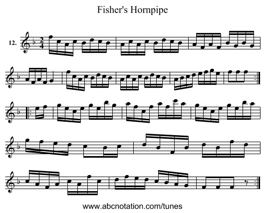 Fisher's Hornpipe - staff notation