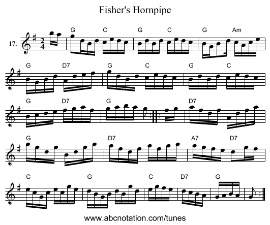 Fisher's Hornpipe - staff notation