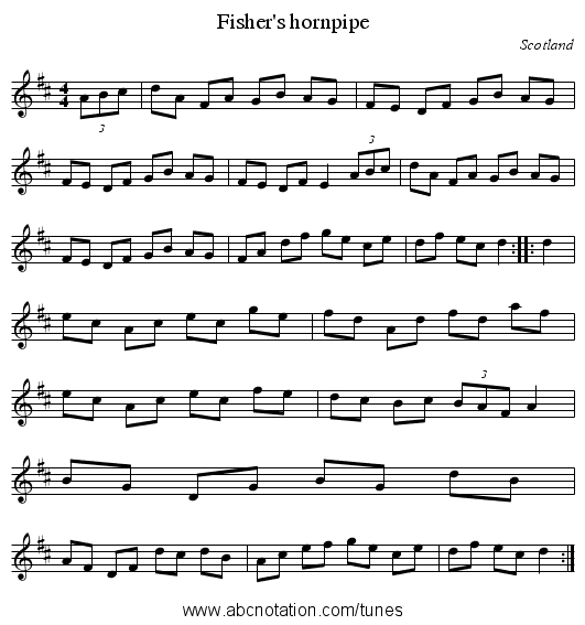 Fisher's hornpipe - staff notation