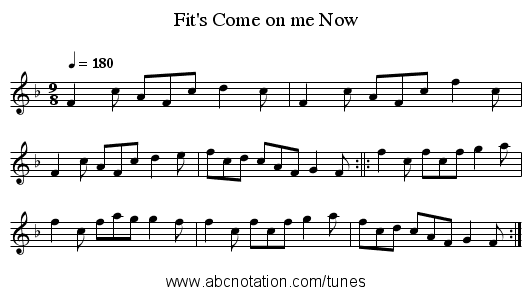 Fit's Come on me Now - staff notation