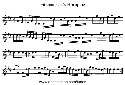 Fitzmaurice’s Hornpipe - staff notation