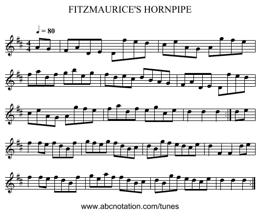FITZMAURICE'S HORNPIPE - staff notation
