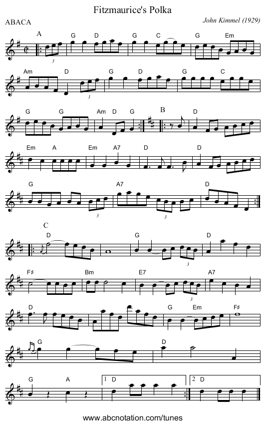 Fitzmaurice's Polka - staff notation