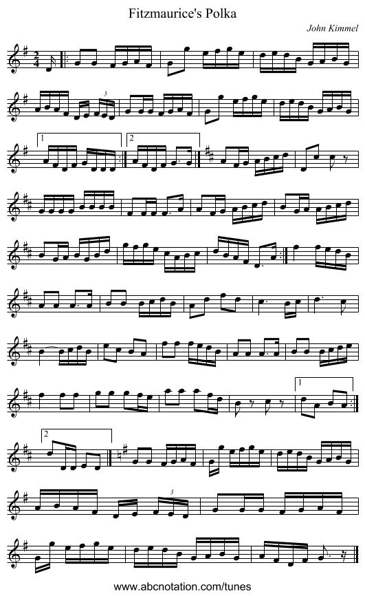 Fitzmaurice's Polka - staff notation